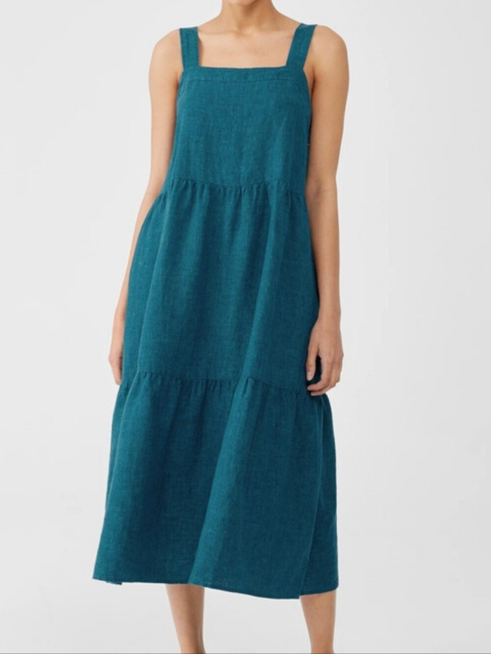 Eileen Fisher Washed Organic Linen Delave Tiered Dress